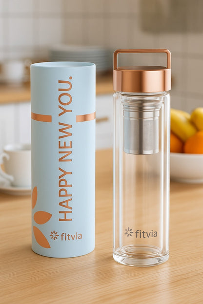 2x fitvia Thermoflasche Rose Tea2GO 380ml Teeflasche mit Teesieb Isolierflasche