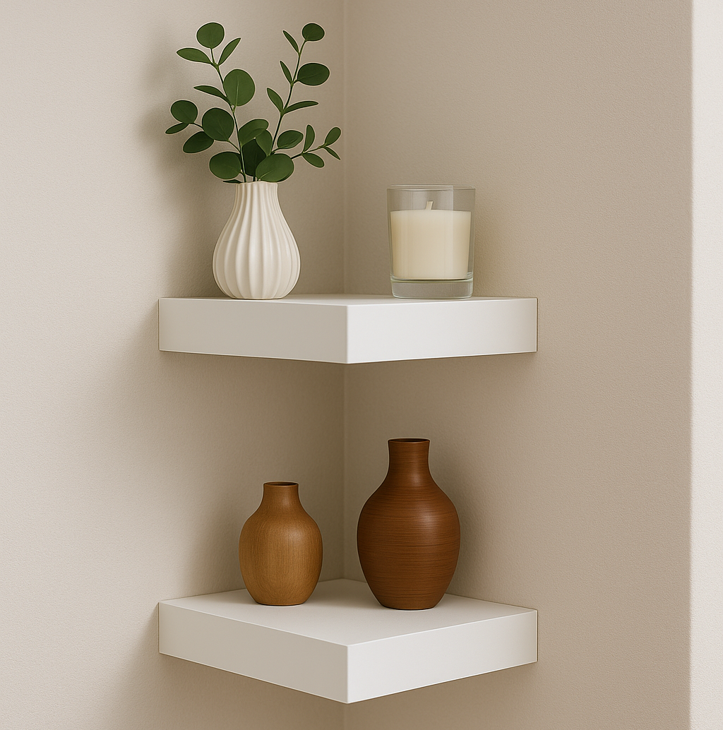 2x Eckregal Wandregal 23 cm Weiß Hochglanz Regal Wandboard Schweberegal Set Deko