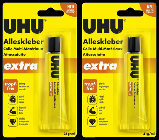 2x UHU Alleskleber extra tropffrei 31g Kleber Klebstoff Tube