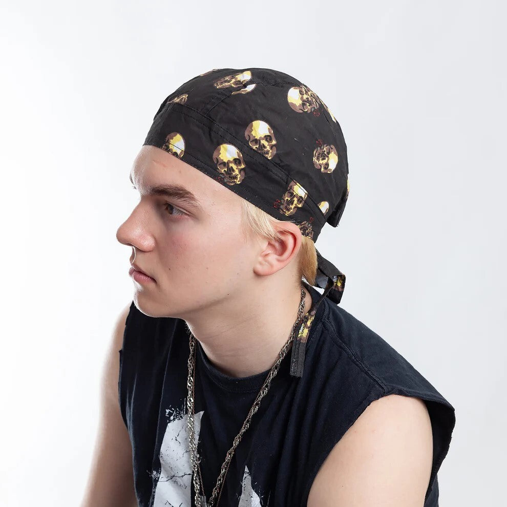 Bandana Kopftuch mit Skull & Rose Aufdruck Biker Kopftuch Piratentuch Totenkopf Skull Unisex