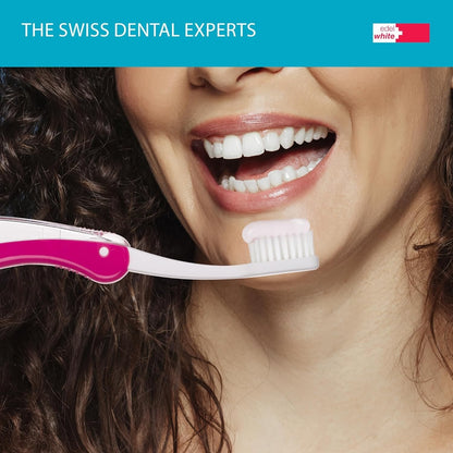 Original edel+white Zahnpflege Set – 4 Zahnbürsten + Zahnpasta + Zahnseide