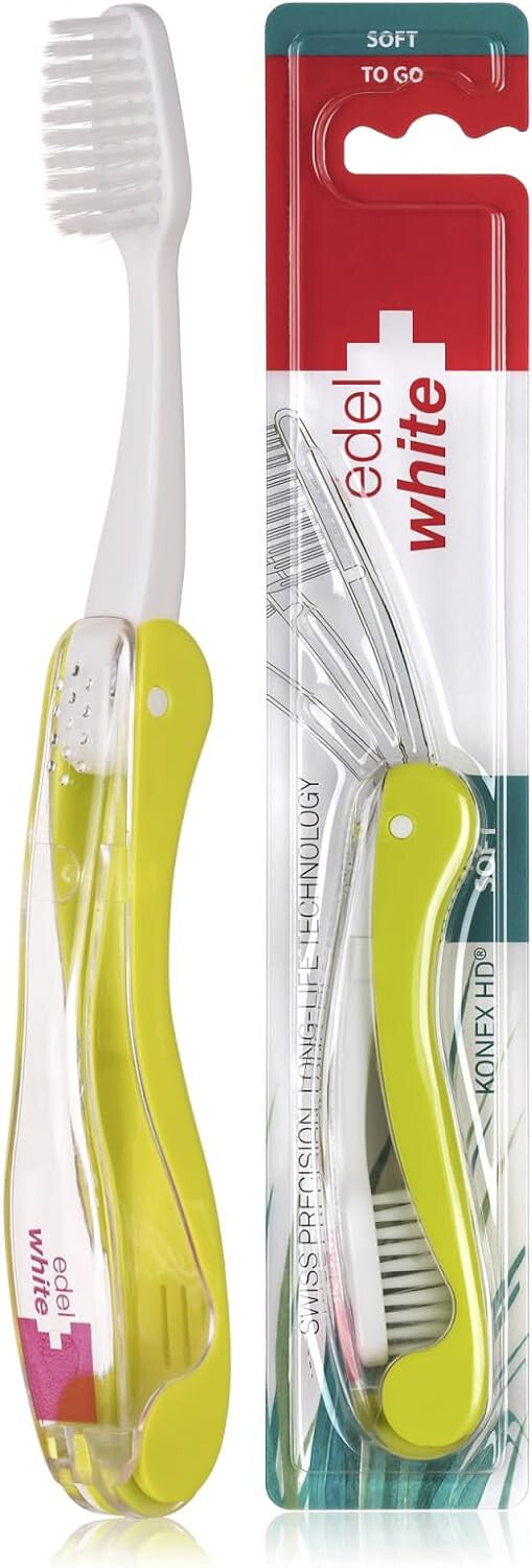 12 x edel+white Flosserbrush TO GO Soft Zahnbürste Reisezahnbürsten einklappbar
