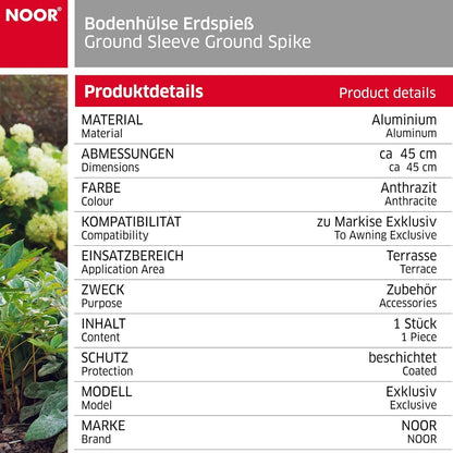 1x Noor Erdspieß für Seitenmarkise Markisen-Zubehör Gartenspieß Anthrazit