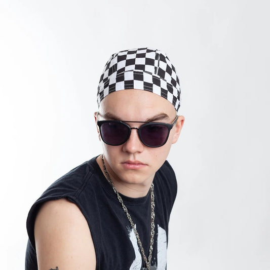 Bandana Schwarz/Weiß Kariert Zandanna Mütze Stirnband Biker Rocker Kopftuch Cap