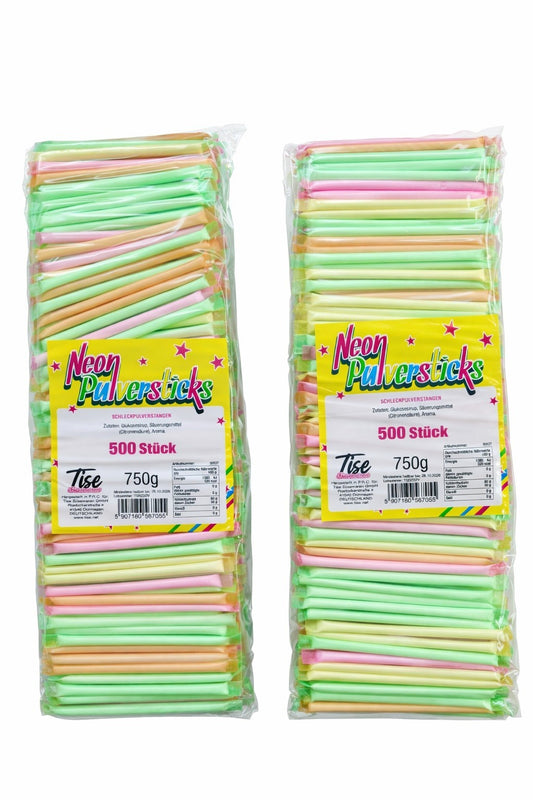 1000 Neon Pulversticks  Schleckpulverstangen Fasching Karneval Wurfartikel Umzug