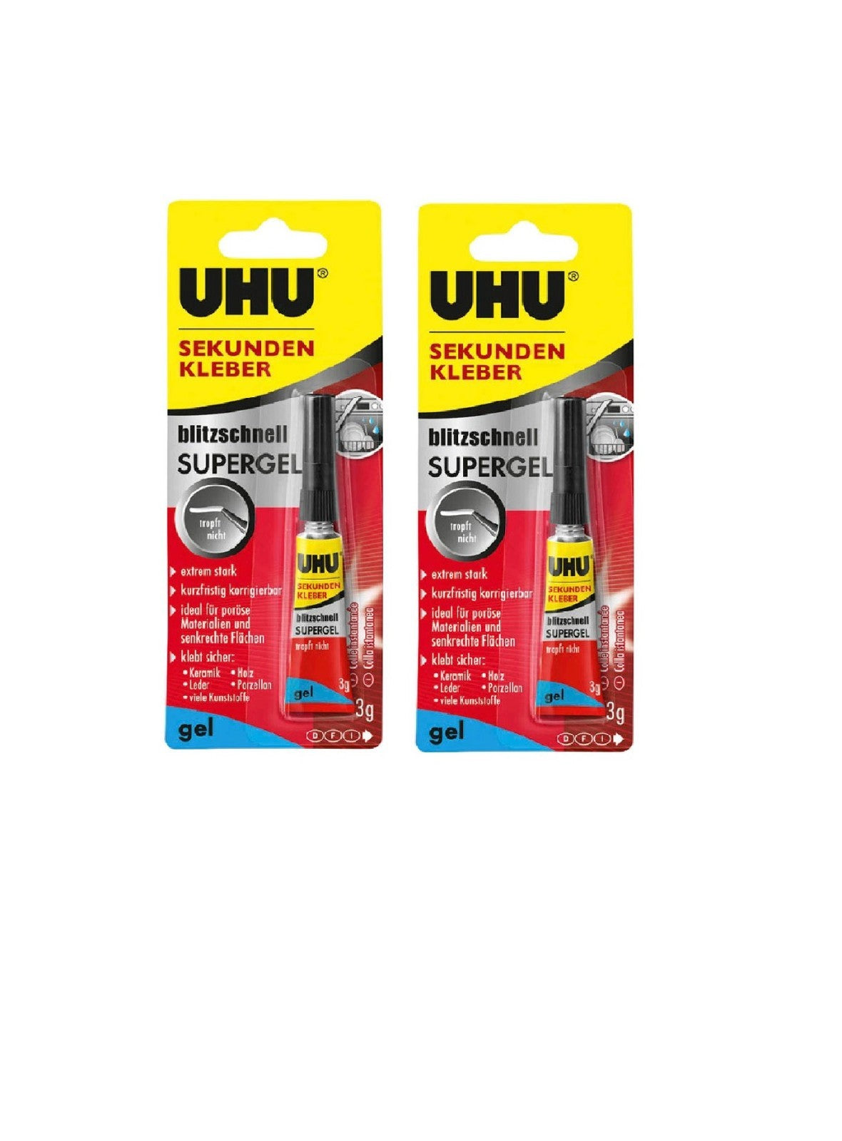 2er Set Uhu Sekundenkleber Blitzschnell Supergel je 3g Kleber Tropffrei Tube