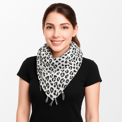 Tuch Damen Leopard Tuch Fransen Halstuch weiß schwarz Schal Safari Look Animal