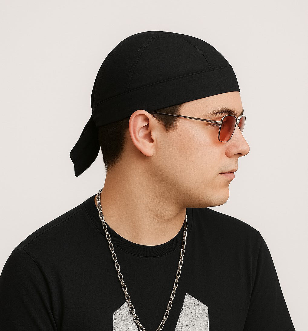 Bandana Kopftuch Schwarz 8-Ball Stirnband Tuch Biker Rocker Unisex Baumwolle