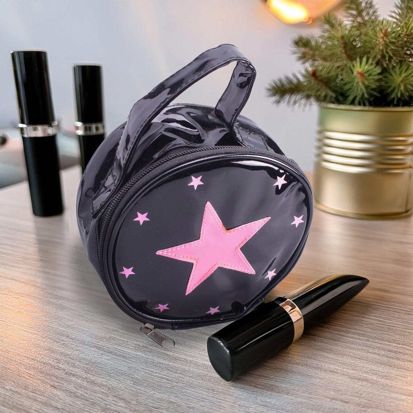 Taschen-Set Damen Schultertasche Handtasche Kosmetiktasche Sterne schwarz weiß rosa