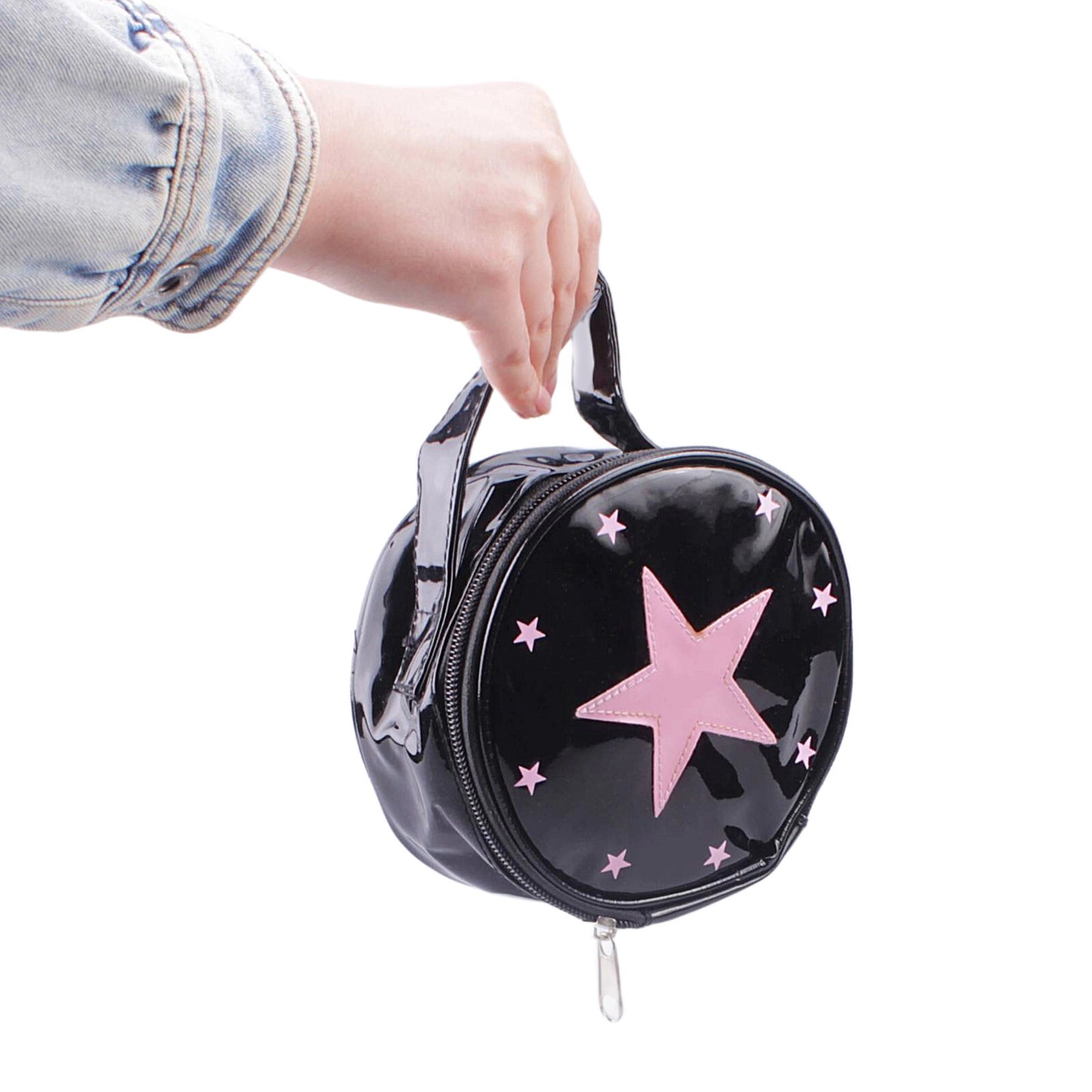 Taschen-Set Damen Schultertasche Handtasche Kosmetiktasche Sterne schwarz weiß rosa