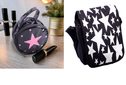 Taschen-Set Damen Schultertasche Handtasche Kosmetiktasche Sterne schwarz weiß rosa