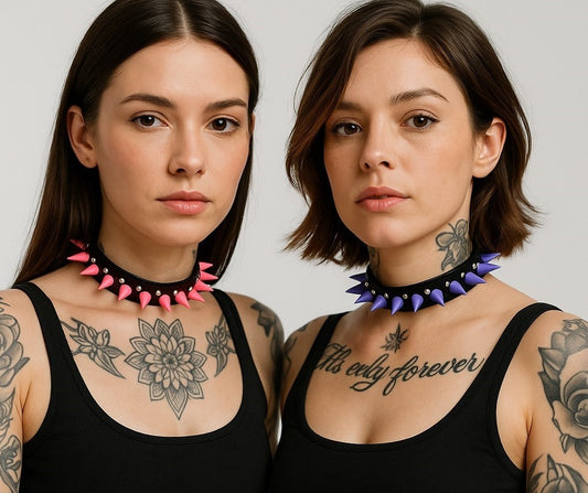 2er Set Halsband Pink & Lila Spikes Nieten Choker Punk Emo Rock Gothic Festival