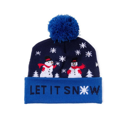 2er Set LED Licht Mütze Let it Snow Dunkel- & Hellblau Weihnachtsmütze Strickmütze