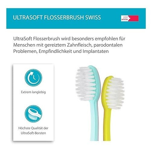 2x edel white Flosserbrush Ultrasoft Zahnbürsten Schweiz Zahnbürste Konex HD
