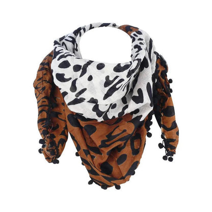 Tuch Leopardenmuster Braun Weiß Halstuch Damen Safari Look Boho Bommel Schal Leo