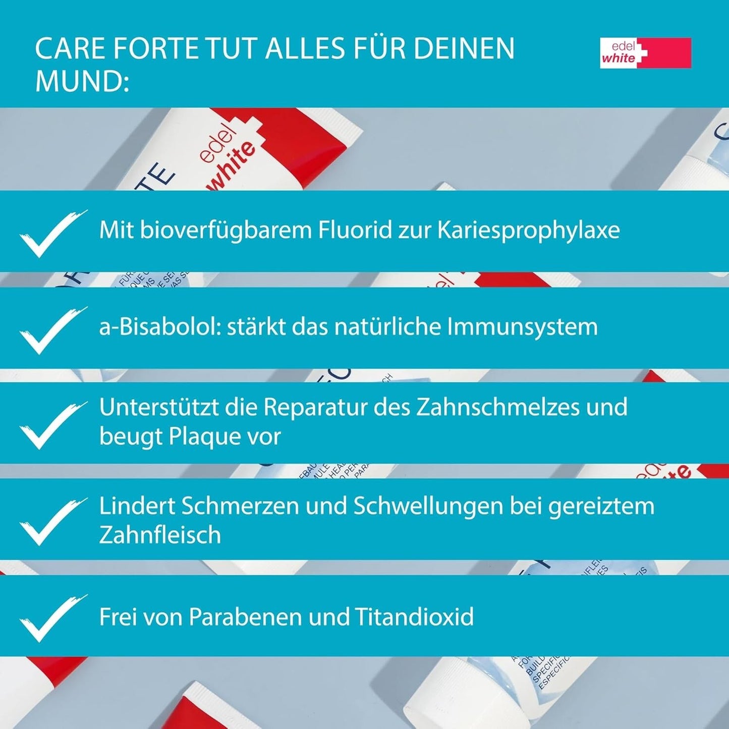 Original edel+white Zahnpflege Set – 4 Zahnbürsten + Zahnpasta + Zahnseide