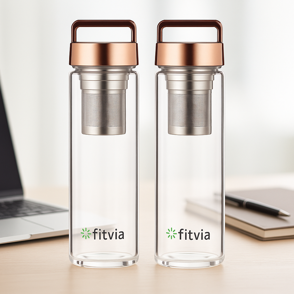 2x fitvia Thermoflasche Rose Tea2GO 380ml Teeflasche mit Teesieb Isolierflasche