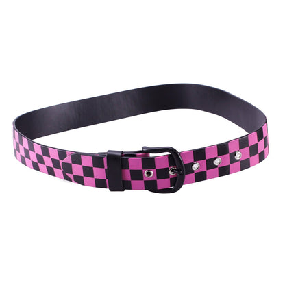 Ledergürtel Schwarz/Pink kariert Unisex Gürtel Belt Jeansgürtel Karomuster Mode Damen