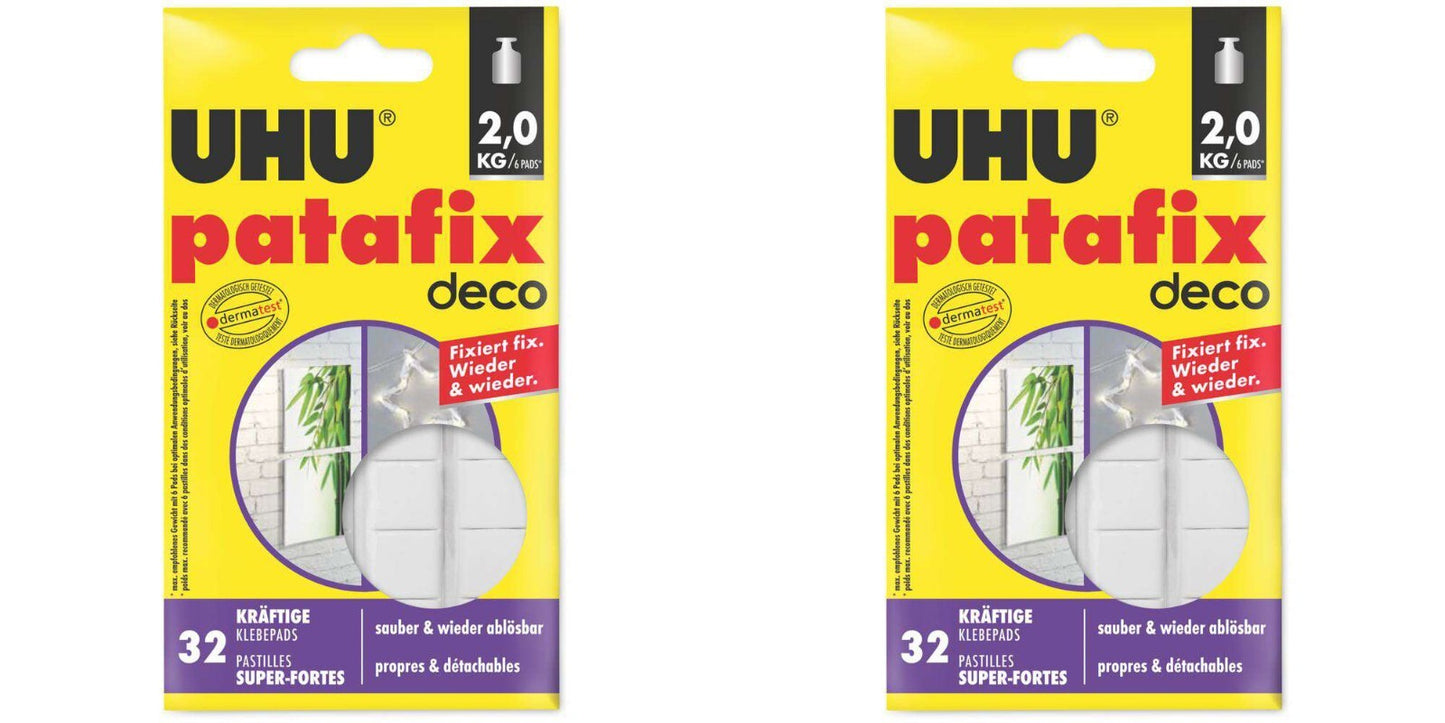 2x UHU Patafix Deko 32 Stück Weiß Wiederablösbar Sauber Knetmasse Basteln Bilder