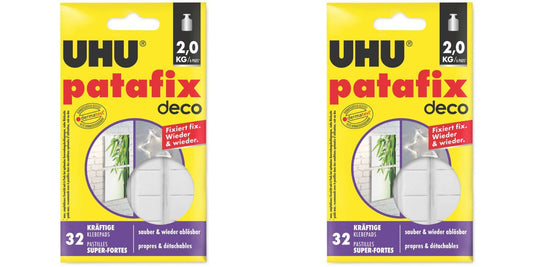 2x UHU Patafix Deko 32 Stück Weiß Wiederablösbar Sauber Knetmasse Basteln Bilder