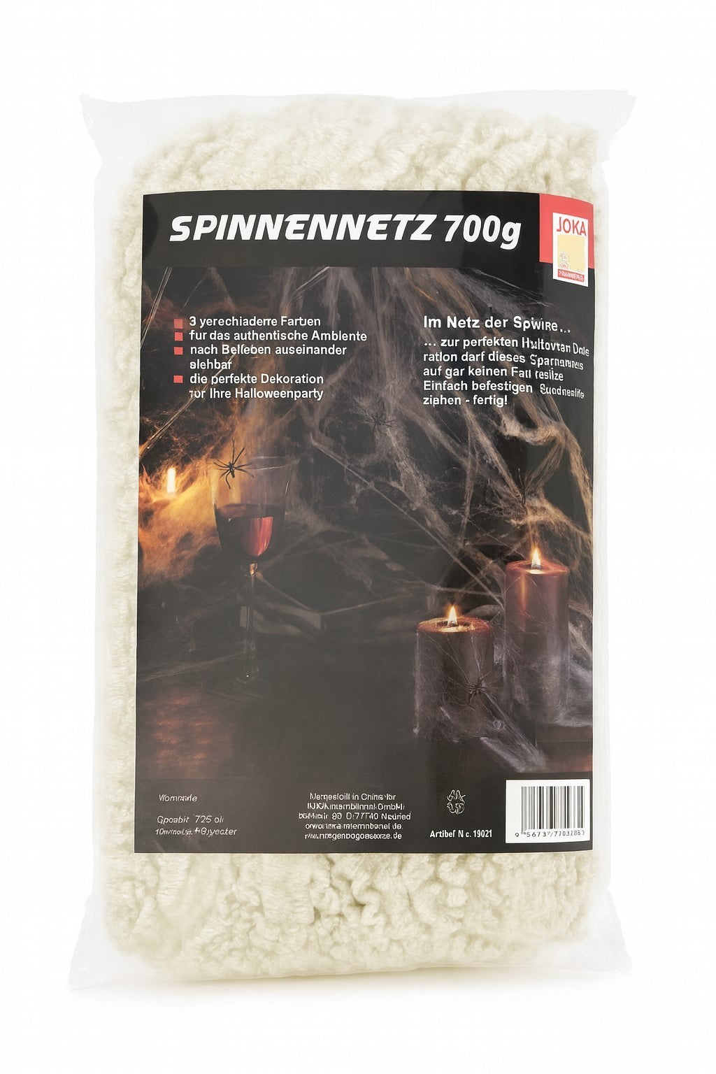 Halloween Deko Box Set mit Spinnennetz Weiß 700g - Tischdecke Orange - Laubsäcke