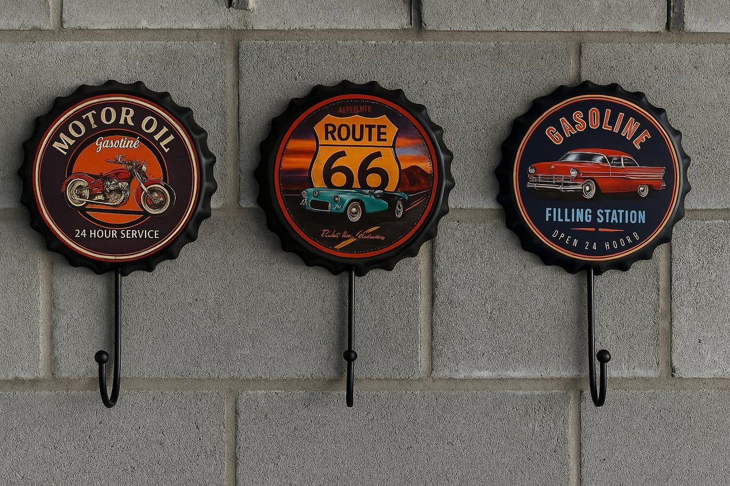 3er Set Blechschilder Kronkorken Metall Haken Wandhaken Kleiderhaken Retro Deko