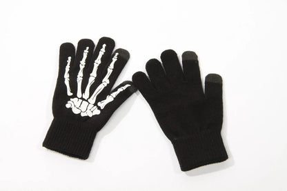Touchscreen-Handschuhe in Schwarz mit Skeletthand Glow in the Dark Halloween