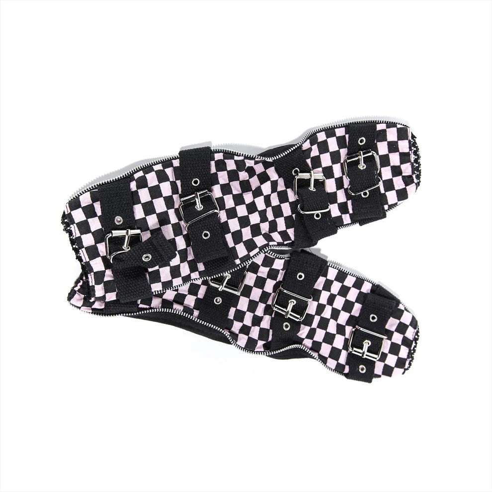 Armstulpen mit Metallschnallen Schwarz Rosa Schachbrett Karo Gothic Punk Rocker
