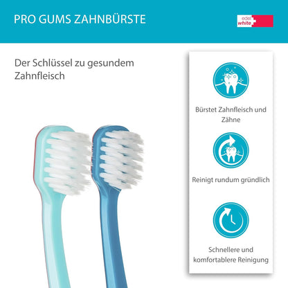8 x edelwhite Zahnbürste GUM Pro Gums ultraweichen Borsten - Breiter Bürstenkopf