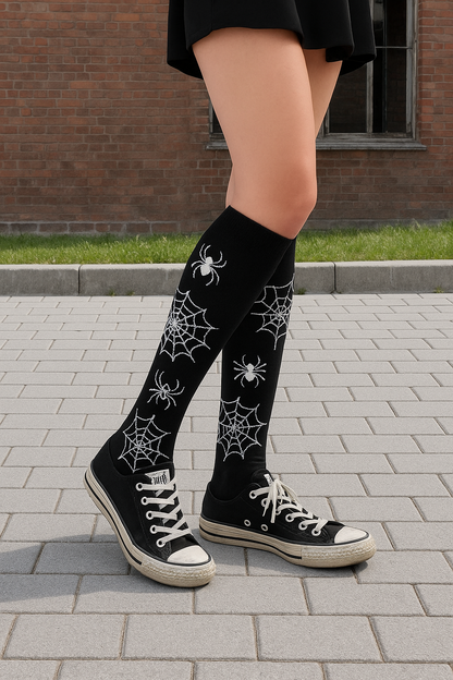 5x Kniestrümpfe Socken Festival Halloween Spinne Gothik Punk Gruselig Overknees