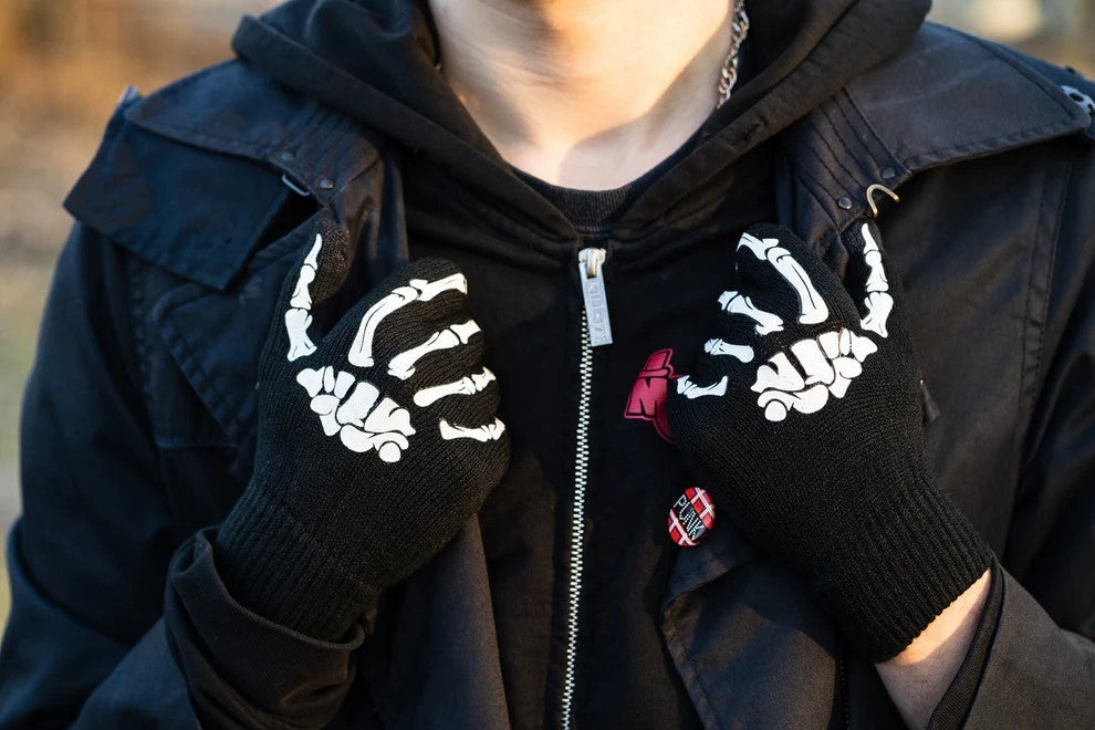 Touchscreen-Handschuhe in Schwarz mit Skeletthand Glow in the Dark Halloween