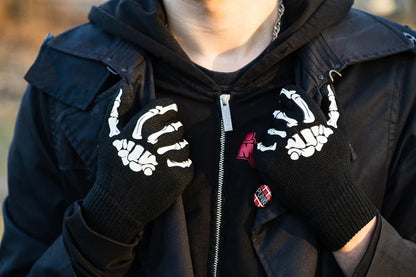 Touchscreen-Handschuhe in Schwarz mit Skeletthand Glow in the Dark Halloween