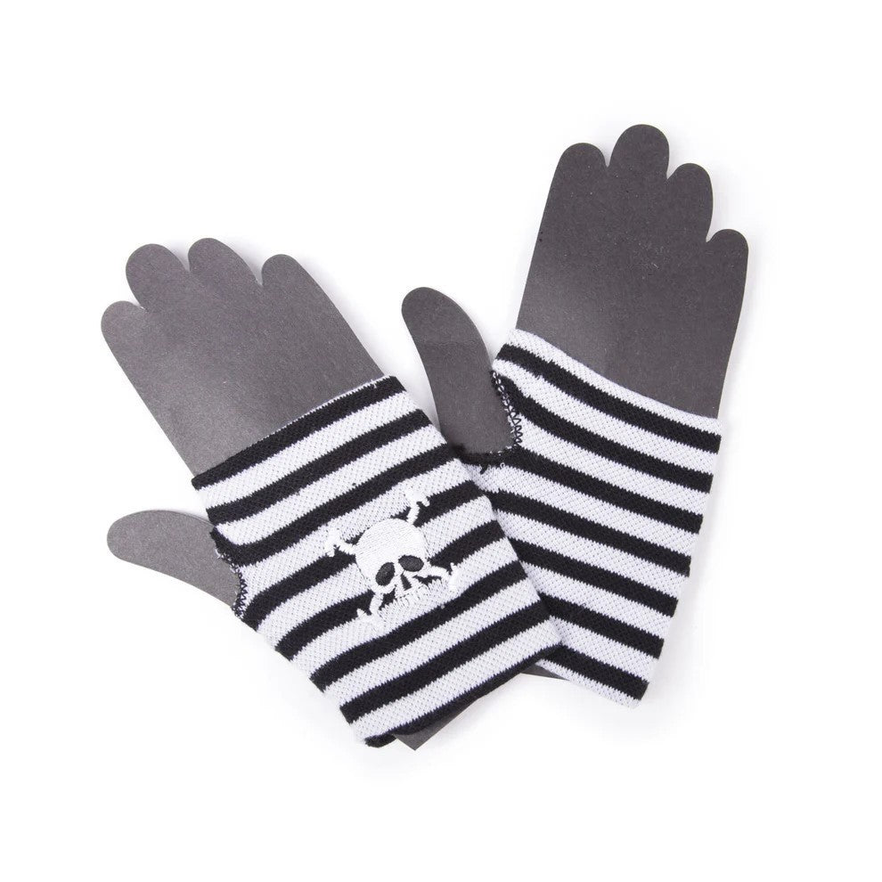 Fingerlose Handschuhe Gestreift S/W Piraten Totenkopf Skull Punk Gothic Rockabilly