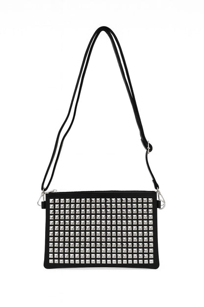 Handtasche Clutch Schwarz mit Nieten Tasche Mode Crossbody Schultertasche Handtasche Damen