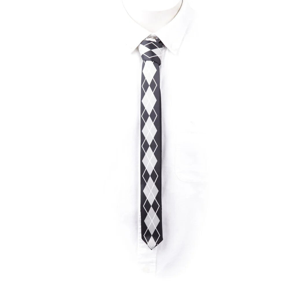 Krawatte Schwarz Silber Rauten Muster Schmal Accessoires Mode Herren Satinoptik