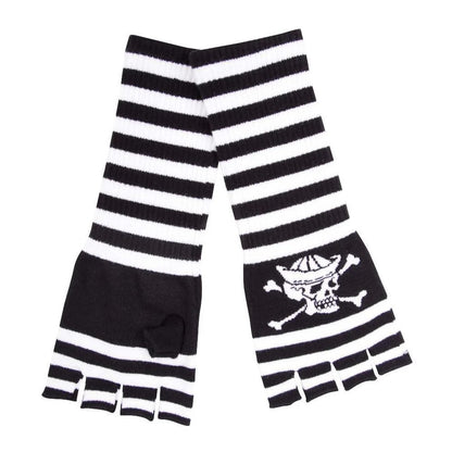 Fingerlose Handschuhe Death Seemann Schwarz/Weiß Gestreift Totenkopf Skull Gothic Punk