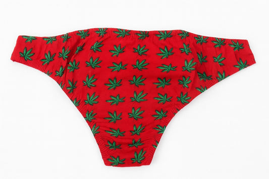 Lady String Roter Tanga Slip mit Hanfblatt Muster Hanf Unterwäsche Schlüpfer