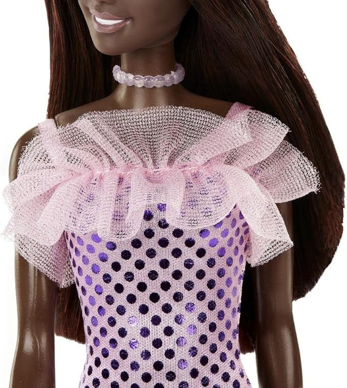 Mattel T7580 / HJR94 Barbie Puppe mit Pink Glitzer Kleid Polka Dots Mini Dress