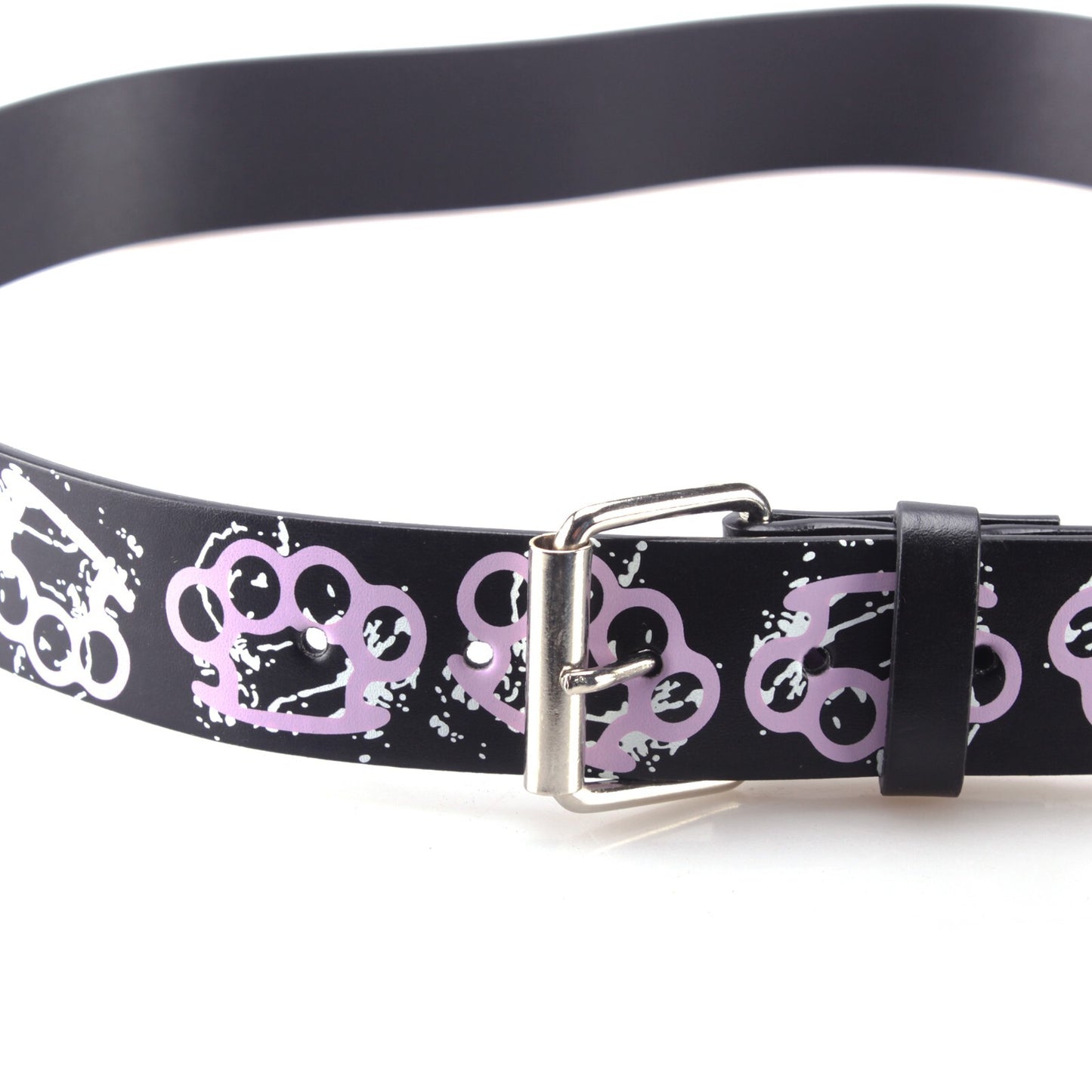 Gürtel Belt Schwarz/Rosa Schlagring Punk Rock Gothic Accessoire Festival Party 115cm