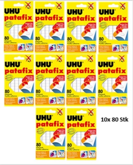 UHU Patafix 10x80 St. Klebepads Klebeband wieder ablösbar wiederverwendbar weiß