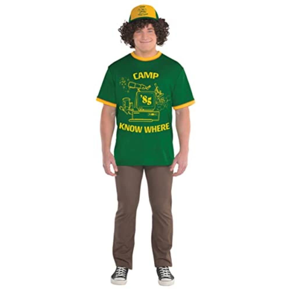 Amscan - Erwachsenenkostüm Dustin aus Stranger Things, T-Shirt, Basecap mit Perücke, Serie, Motto-Party, Karneval, Fasching