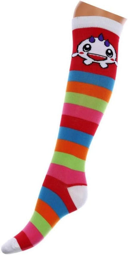 4er Set Overknee Socken – Bunte Monster Strümpfe aus Baumwolle, Lustige Kniestrümpfe im Cartoon Design, Weich & Dehnbar, Ideal für Alltag, C