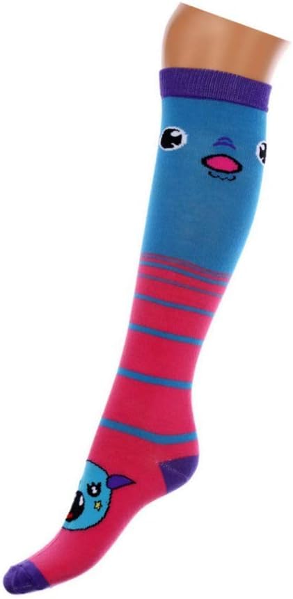 4er Set Overknee Socken – Bunte Monster Strümpfe aus Baumwolle, Lustige Kniestrümpfe im Cartoon Design, Weich & Dehnbar, Ideal für Alltag, C