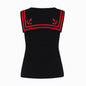 Damen Sailor Top mit Schleife – Schwarz Rot – Rockabilly Girly Shirt im Seemanns-Look – Größe S/M – Retro Oberteil Matrosenstil