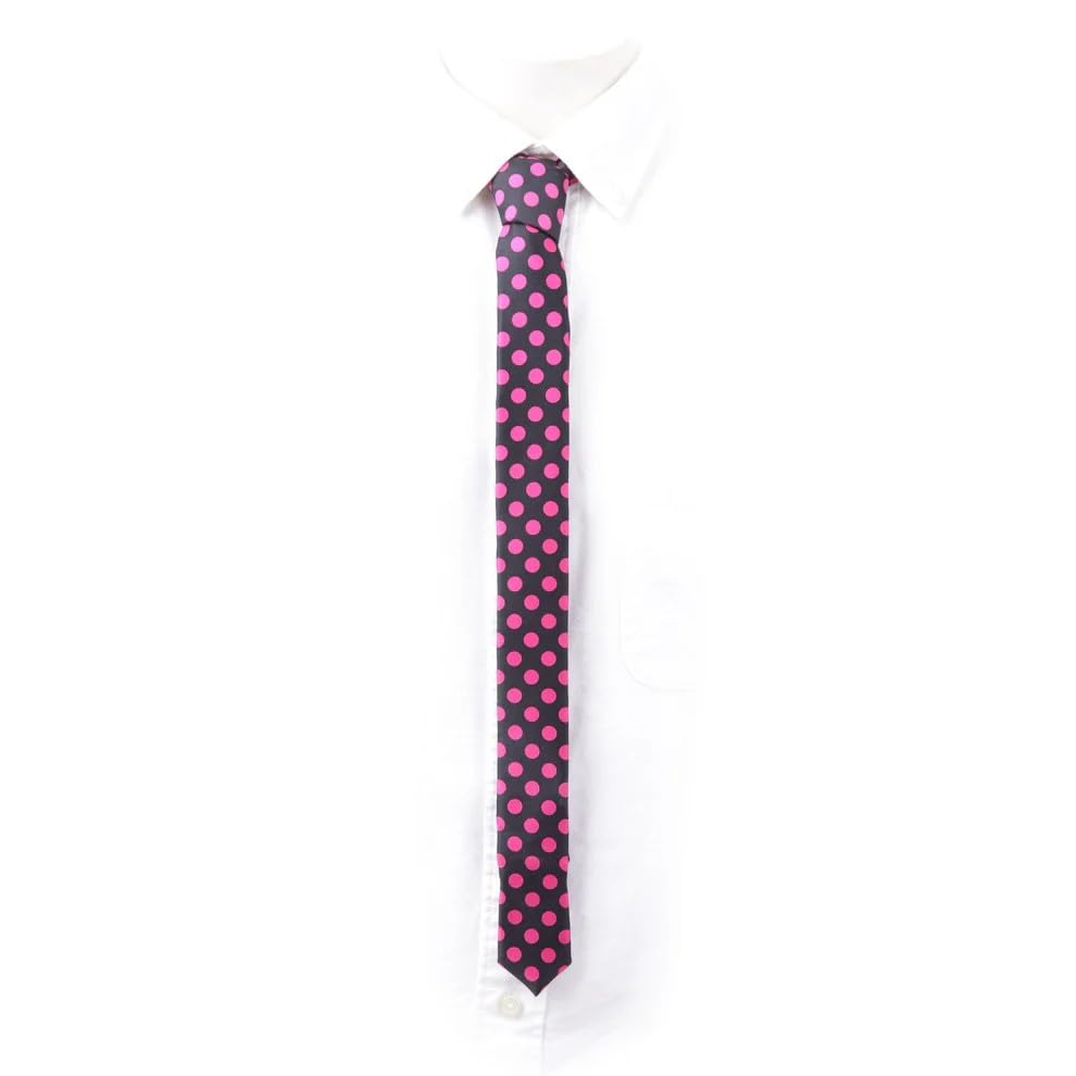 Schmale Krawatte Schwarz mit Pinken Punkten – Polka Dots Design – Herren-Accessoire in Satinoptik für Business, Party & Hochzeit