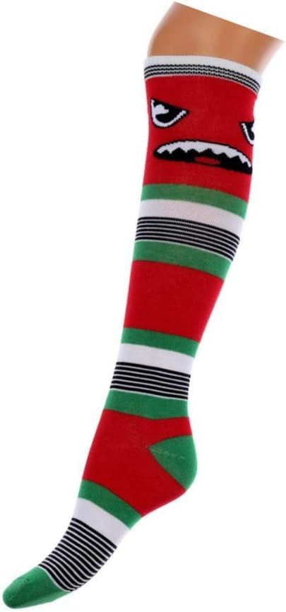 4er Set Overknee Socken – Bunte Monster Strümpfe aus Baumwolle, Lustige Kniestrümpfe im Cartoon Design, Weich & Dehnbar, Ideal für Alltag, C