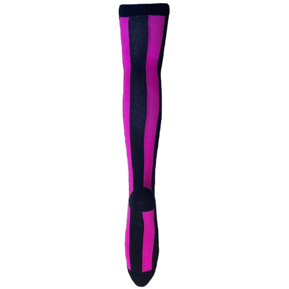 Overknee Socken Damen Pink/Schwarz Gestreift – Kniehohe Strümpfe für Mädchen & Frauen – Punk Rock Gothic Look