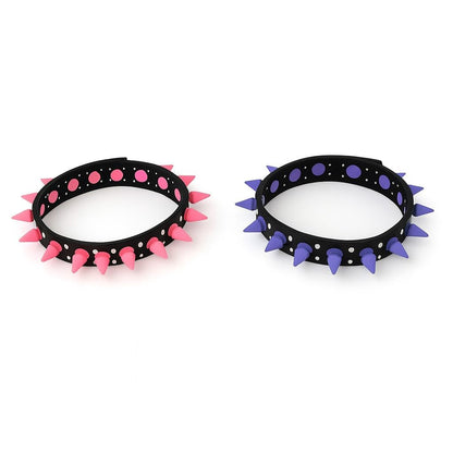 2er Set Choker Halsbänder – Pink & Lila mit Spikes – Verstellbarer Punk Gothic Emo Festival Schmuck