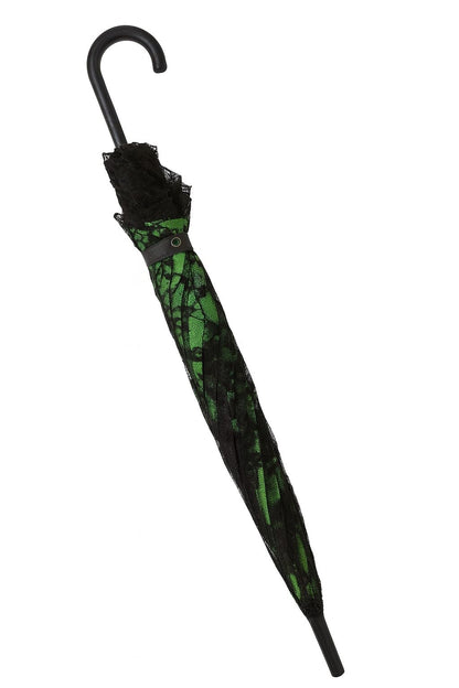 Regenschirm Grün Schwarz mit Spitze und Rüschen – Sonnenschirm und Regenschirm für Damen, 95 cm Durchmesser, Elegant und Windfest
