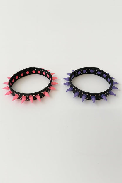 2er Set Choker Halsbänder – Pink & Lila mit Spikes – Verstellbarer Punk Gothic Emo Festival Schmuck